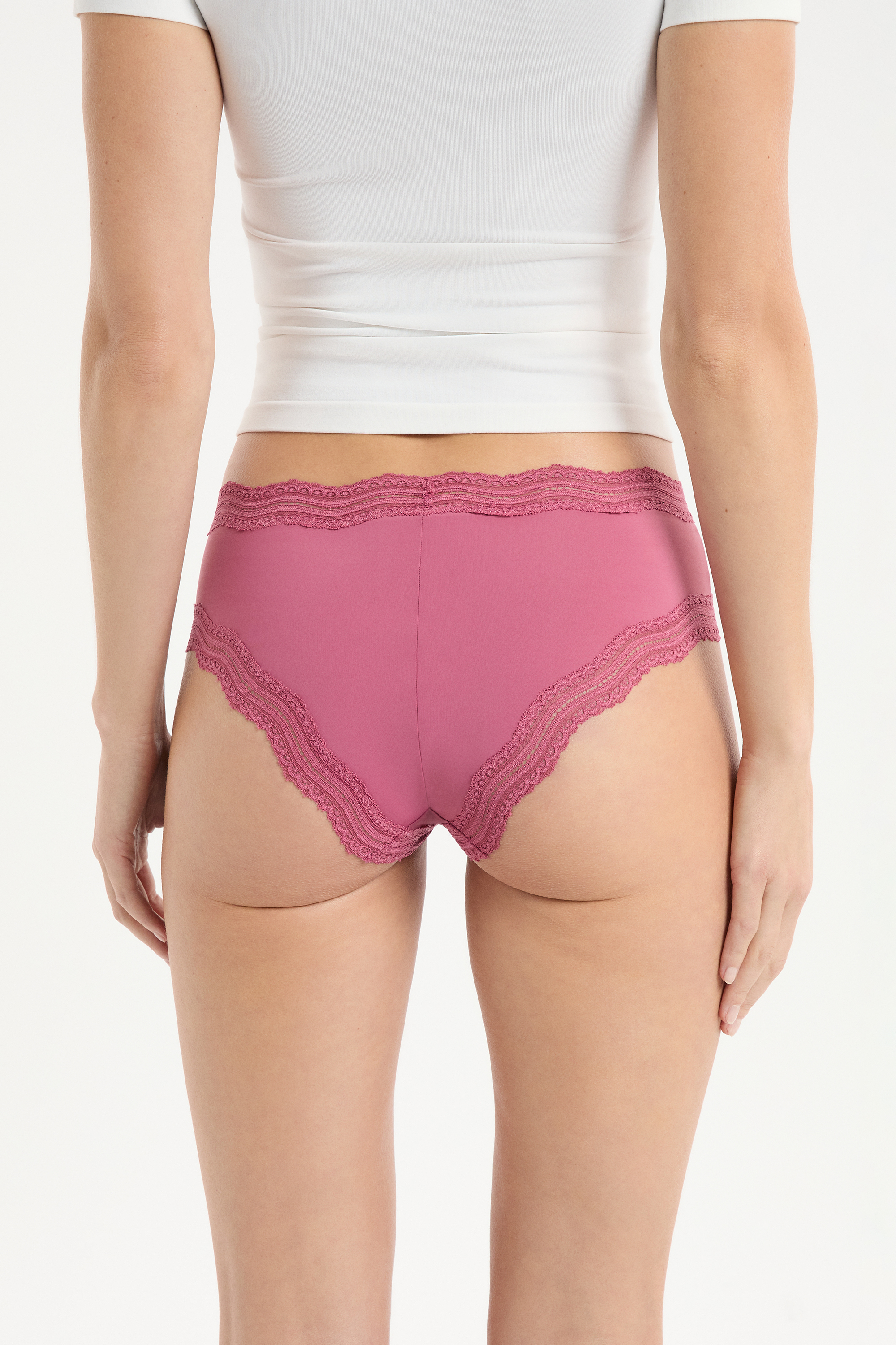 Slip boyshort con bordure di pizzo in microfibra